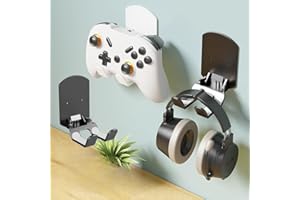 1 Pack Black Game Controller Wall Mount,Non-Damaging Adhesive Headset Holder for Gaming Accessories,ABS Material in Black and