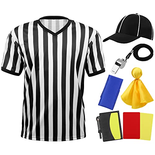 SOMSOC 6 Pieces Men's Official Referee Costume Set Black and White