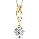 Gem Stone King 1 Ct Round 10K Yellow Gold IGI Certified Lab Grown Diamond Pendant Necklace | E-F Color | VS1-VS2 Clarity | Gold Necklace for Women | 18 Inch Chain