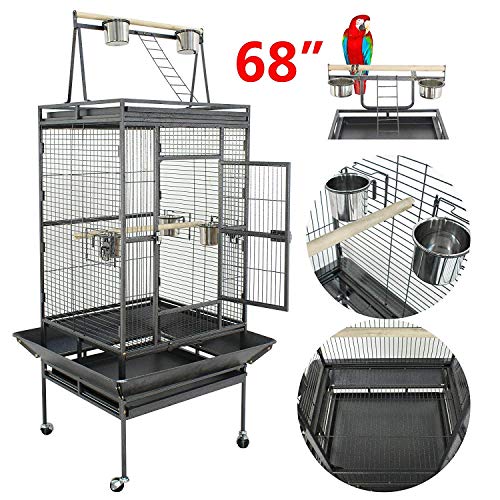 Epetlover 68 Inches Wrought Iron Rolling Large Bird Cages Play Top Parrot Cockatiel Parakeet Chinchilla Macaw Cockatoo Cage W/Stand Perch Pet Supplies