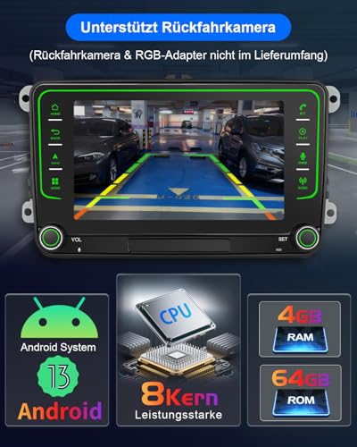 Car Radio with Screen for VW Golf 5 6 T5 Passat Polo 6R Tiguan Seat Skoda, 7 Inch VW Caddy Radio 2Din with Apple CarPlay Android Car Mirrorlink DAB+ Navi Bluetooth WLAN Canbus GPS 8-Core 4+64GB