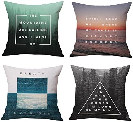 Set of 4 18 inch Linen Cotton Square Throw Pillow Cover Decorative Cushion Case (Forest)