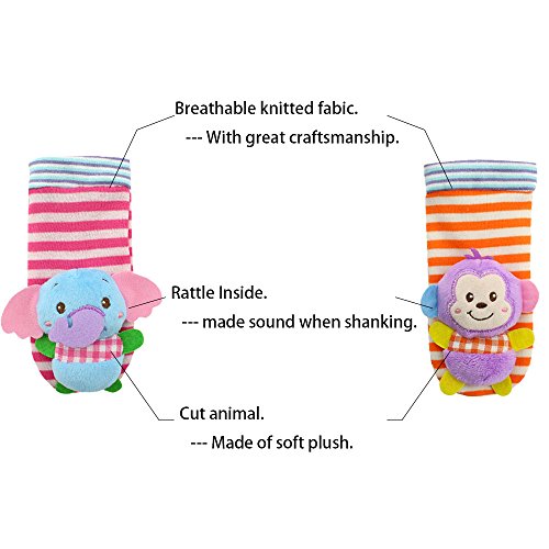 image for Suerbow Infant Baby Animal Wrists Rattle & Foot Finder Floor Socks Set