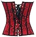 SHAPERX Women Brocade Pattern Lace Through Top Floral Overbust Corset Waist Cincher Bustier,SZ1913-Red-XL