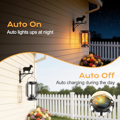 Solar Flame Lantern for Outdoor Hanging, Pack of 2 Solar Lights IP65 Waterproof with 3 Colour Temperatures, Balcony Garden Lantern, Halloween Decoration, Outdoor Lights for Patio, Lawn, Yard, Camping
