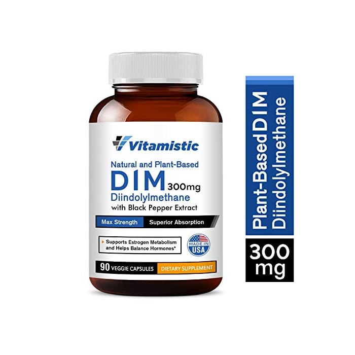 Vitamistic DIM Supplement 300mg Natural and Plant-Based, 90 Veggie Caps, Diindolylmethane with Black Pepper, Non-GMO…