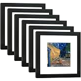 DEKWINN,8x8 Picture Frame Set of 6 with HD plexiglass cover for Pictures 5x5 with Mat or 8x8 Without Mat, Wall Gallery Photo Frames in Black
