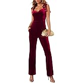 BLENCOT Women's Wide Leg Velvet Jumpsuits Sexy Tie Knot Strap Sleeveless Elegant Romper Overall Pants