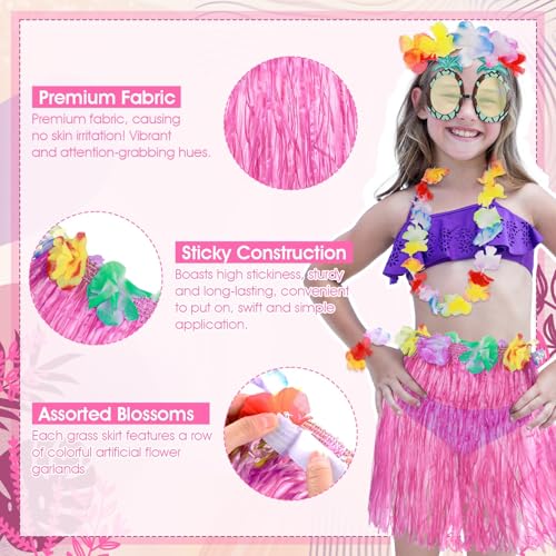 Hawaiian Grass Skirt, Flower Costume Set for Dance Birthday, Party Dance Skirt for Performance, Tropical Beach Party Outfits Kit Hawaiian Hula Costume Accessory Summer Party Dress Up for Girls