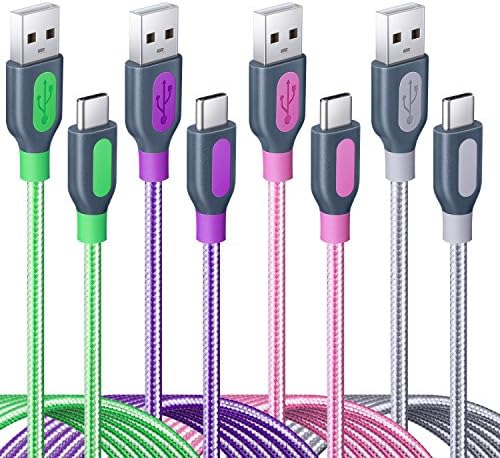 USB C Cable, Eversame 10Ft USB A 2.0 to USB C Cable Charger cord For Samsung Galaxy S9/S8/S8+/Note 8, New MacBook Pro, Google Pixel XL 2, Sony XZ, Moto Z Z2 Force(Pack of 4, Green Purple Pink Silver)