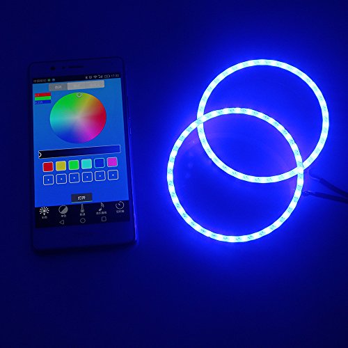 GrandviewTM 1-set 90MM Multi-Color RGB LED Halo Rings Light COB 90SMD Smart Phone iOS Android App Bluetooth Control Car Angel Eyes Circle Ring Headlight Lamp Daytime Running Lights(DRL)12V - Thumbnail 4