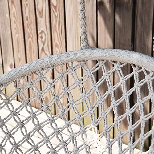 Outsunny Hängesessel Hängeschaukel Schwebesessel Hängestuhl Vintage Ethno wetterfest UV-beständig Baumwolle + Metall Beige Ø80 x H150 cm bis 100 kg – Bild 5