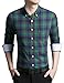 Men's Slim Fit Cotton Long Sleeve Button Down Plaid Shirt with Chest Pocket (XL(Asian 5XL), Green)