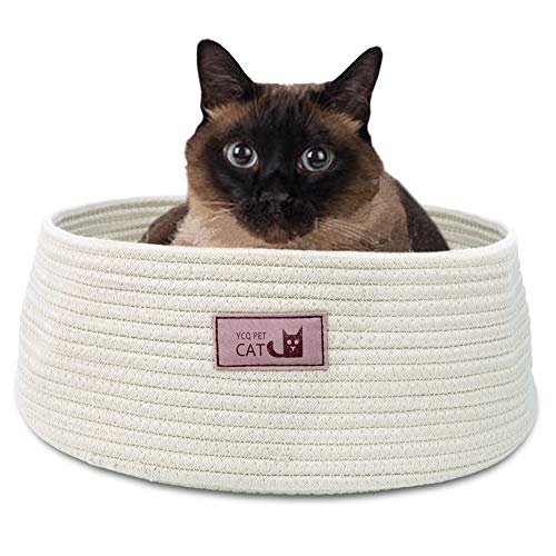Round Cat Bed Basket Nest Cotton Rope Woven Warm Medium Pet Sleeping Bed House Nesting Rest Cute Fun Scratcher Scratching Scratch Mat Pad Puppy Small Dogs Indoor Play Eco Washable Winter Summer Beige - Thumbnail 7