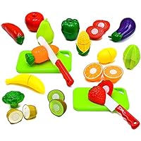 Little Treasures Fruit and Vegetables Play Kitchen Food for Pretend Cutting Food Toys - Educational Playset with Toy Knife, Cutting Board (36 Total Pieces)