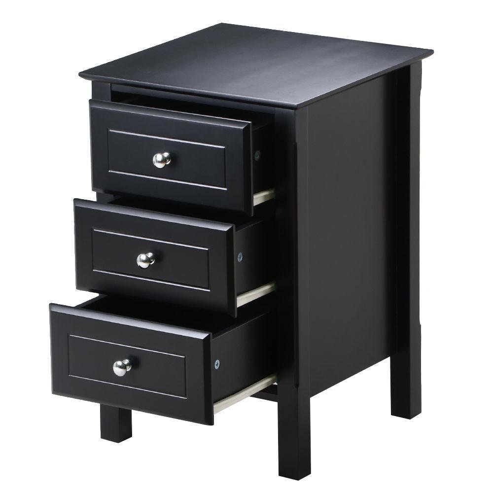 YAHEETECH Black Gloss 3 Drawers Bedside Table Cabinet ...