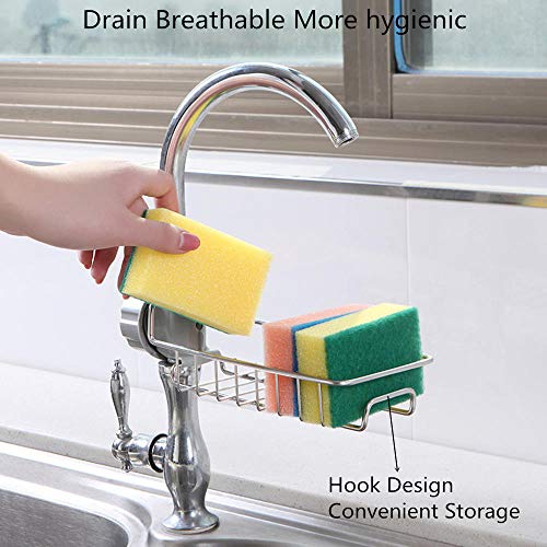Stainless steel faucet drain rack,Draining Basket Faucet Clip Kitchen Holders Racks Soap Sponge Dishwashing Liquid Drainer Brush Storage Organizer Shelf, Sink Accessories ventilation Drying Shelf