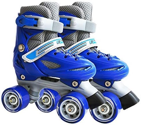 ZHANGKANG Single row roller skates Banwei Children Double Row Four-wheel Roller Skates Skating Shoes, Size : XS(Pink) (Color : Blue)