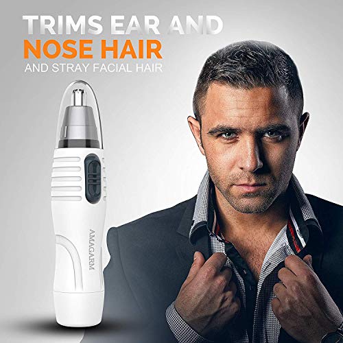 Updated Version Painless Nose Hair Trimmer for Men & Women, AMAGARM Electric Ear Eyebrow Ear Hair Remover/Clippers Epilator Removal, PX67 Waterproof, Mute Motor, Double-Edge Stainless Steel Blades