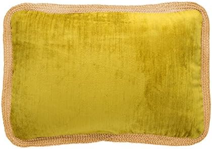 1001 Cushions Raaka Gold Lemon Hand Embroidered Golden Border On Faux Velvet Solid/Plain Colored Cushion With Free Pillow Insert 12"X18" Yellow