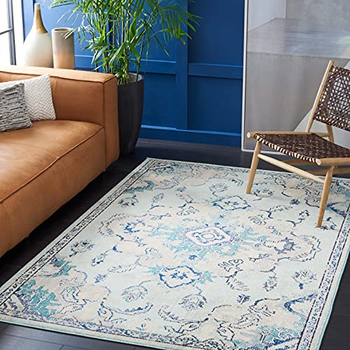 SAFAVIEH Madison Collection 6' x 9' TealBeige MAD484J Boho Chic Medallion Distr…