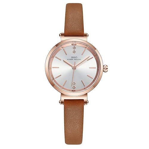 IBSO Women Watches Leather Strap Round Case Analog Fashion Ladies