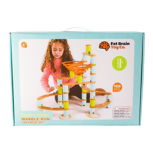 Fat Brain Toys 168 pc Bamboo Builder Marble Run Games Building Track Sets