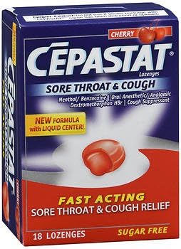 Cepastat Sore Throat &amp; Cough Lozenges Cherry Sugar Free, 18 Count