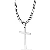 Tuewut Cross Necklace for Men, Silver Gold Stainless Steel Plain Cross Pendant Necklace for Men Cuban Chain 18-26 Inch