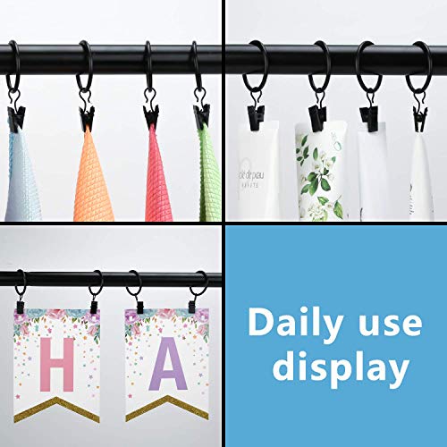 image for Datttcc 40 Pack Metal Curtain Rings with Clips Silver Decorative Drape