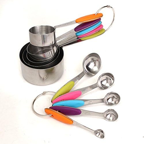 10Pcs Stainless Steel Stackable Measuring Cups Spoons With Silicone Handle for Lab