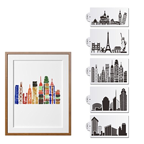 AK ART KITCHENWARE 5pcs/set 8.55 inch Landmark Building Plastic Stencils Template for Fondant Cake Decorating Supplies Decor Stencil Mold White ST-865 - Thumbnail 2