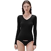 SUUKSESS Cloud Cashmere Women V Neck Fitted Long Sleeve Shirt Basic Soft Knit Tops (Black, XL)
