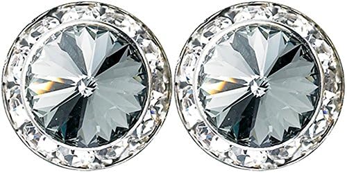 "Black Diamond" Swarovski 20mm Round Crystal Rhinestone Rivoli Pierced Earrings – USA Made