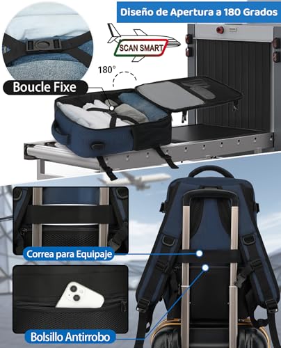 KLOSTAIN Mochila 40x30x20 Viaje Cabina Avión Equipaje de Mano 24L para Ryanair EasyJet Eurowings, Capacidad para Portátil 15,6 Pulgadas, Hombre Mujer,Azul Oscuro