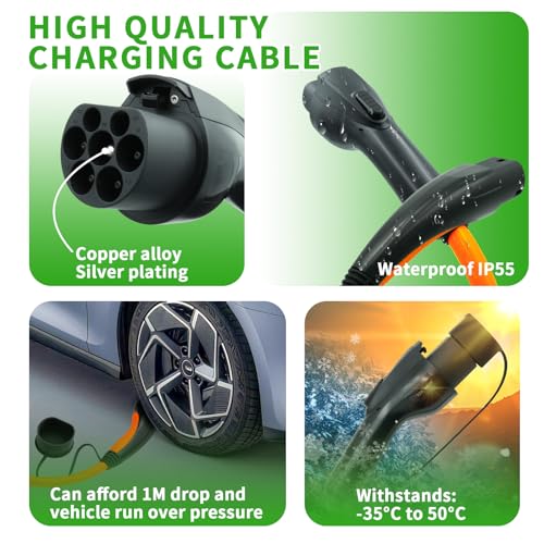 Type 2 to GBT EV Charging Cable 22kW | 32A 5M 3-Phase Mode 3 IP55 Fast Charging | with Carry Bag &Rain Cover | Compatible with BYD Atto 3, Han, Tang | Home & Public Stations – Orange