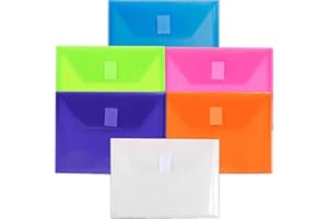 JAM PAPER Plastic Envelopes with Hook & Loop Closure - Index - 5 1/2 x 7 1/2 - Assorted Colors - 6/Pack