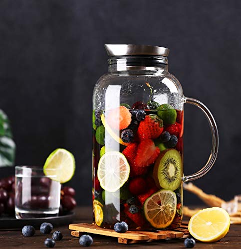 SmartHom 75 Ounces Glass Pitcher, Drip-Free Water Pitcher With Tight Lid and Pretty Brush