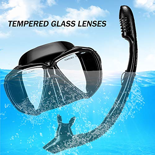 Snowledge Snorkel Mask, Scuba Diving Mask with Tempered Glass, Impact Resistant Snorkel Set, Leak-Proof Dive Mask, Carry Bag Included