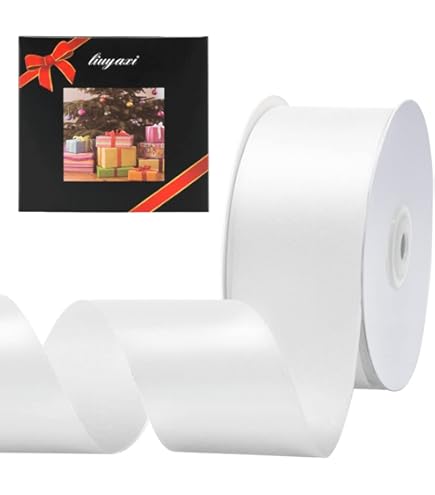 Cinta Doble Capa 4020 Cinta De Satén De Doble Cara Blanca De 2 Pulgadas X 50 Yardas, Cinta De Color Sólido De Alta Densidad, Ideal Para Manualidades, Envoltura De Regalos, Costura, Boda