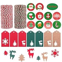 Tretar 192 Pack Christmas Gift Wrapping Kit,660ft Christmas Cotton Bakers Twine String,90PCS Christmas Tree Snowflake Reindeer Design Paper Kraft Tags Labels,100PCS Xmas Self Adhesive Gift Stickers