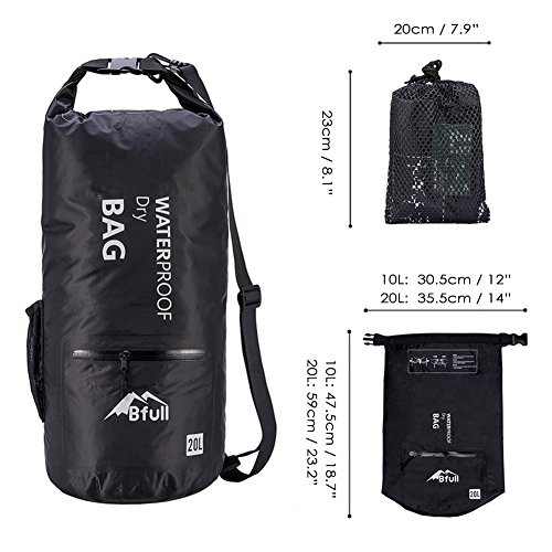 BFULL Waterproof Dry Bag 10L/20L [Lightweight Compact] Roll Top Water Proof Backpack with 2 Exterior Zip Pocket for Kayaking, Boating, Duffle, Camping, Floating, Rafting, Fishing