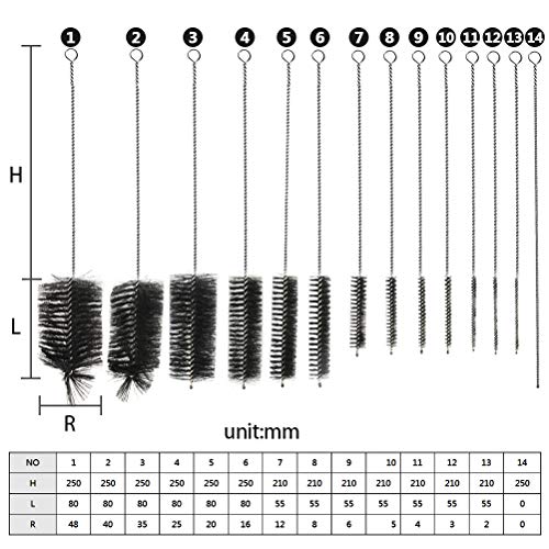 FOCCTS 9.8 Inch Nylon Tube Brush Set, Long Pipe Cleaning Brushes Set for Straw/Bottle/Test Tube/Glasses/Keyboards, Set of 15