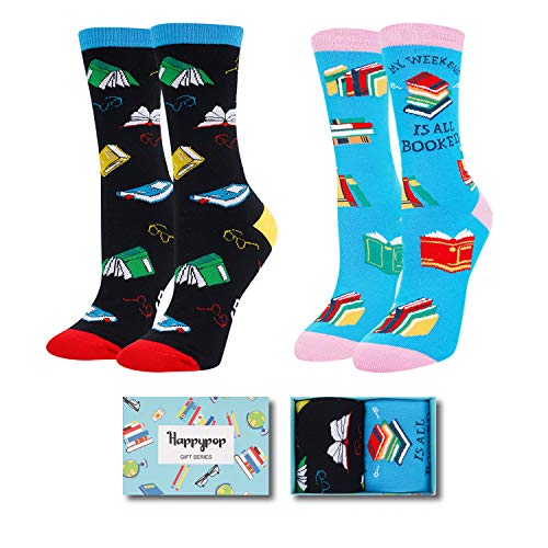 HAPPYPOP Reading Book Socks For Women, Teacher Nerd Librarian Book