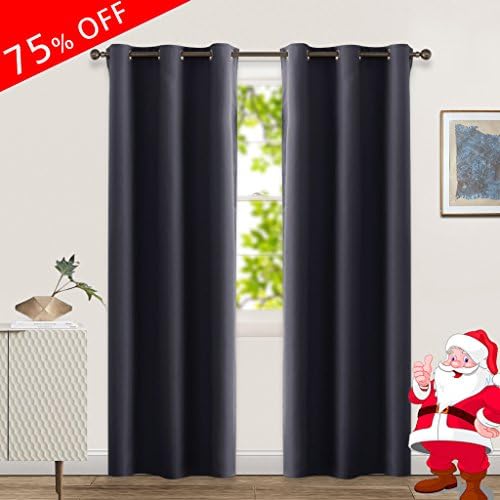 Soundproof Thermal Insulated Blackout Curtain - Midsummer Town Thermal Insulated Solid Grommet Blackout Drape for Dining room (Single Panel, 42 Inch by 96 Inch, Jet Black)