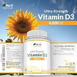 Nu U Nutrition Vitamin D 4000IU 365 Softgels Quadruple Strength UK Made view 10