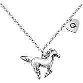 BANCHELLE Horse Necklace Heart Initial Pendant Necklace Silver with Pouch for Women Men