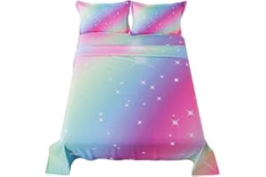 ADASMILE A & S Rainbow Fitted Sheet for Girls 4 Pieces Kids Sheets Full Size Tie Dye Glitter Galaxy Bed Sets Rainbows Bedding Set with Sparkling Stars Soft Microfiber Home Decor