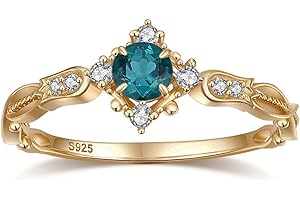 YESLADY London Blue Topaz Engagement Ring for Women Created Emerald Rose Quartz Moss Agate Blue Sandstone Birthstone Wedding Anniversary Jewelry