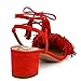 Comfity Women's Lace Up Block Heel Fringed Suede Dress Sandals